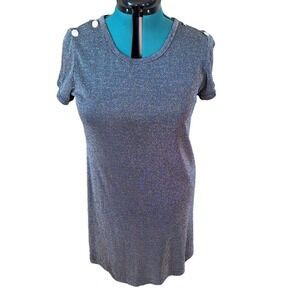 Vintage 90s Silver lurex knit short sleeve mini dress women size Large